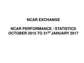NCAR EXCHANGE  NCAR PERFORMANCE / STATISTICS OCTOBER 2015 TO 31 ST JANUARY 2017