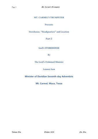 MT. CARMELS TRUMPETER  Presents  Storehouse, Headquarters and Location  Part 3  Gods