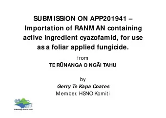 SUBM ISSION ON APP201941   Importation of RANM AN containing  active ingredient cyazofamid, for
