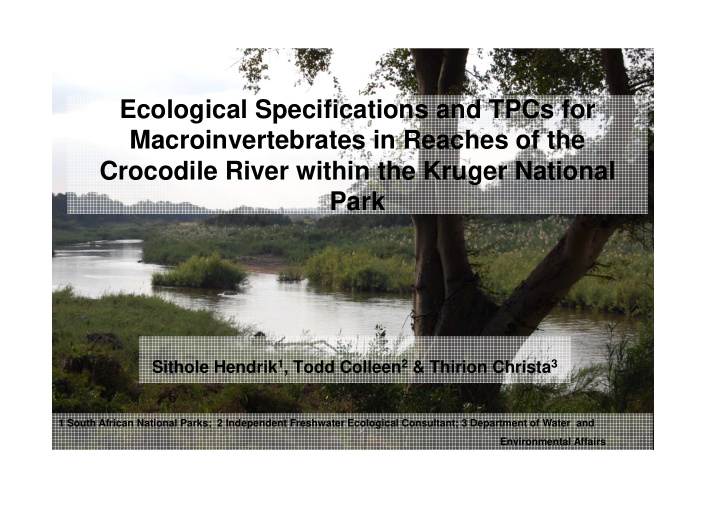 ecological specifications and tpcs for macroinvertebrates