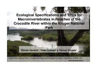Ecological Specifications and TPCs for  Macroinvertebrates in Reaches of the  Crocodile River