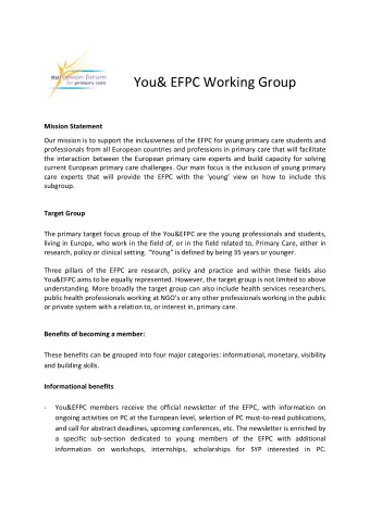 You&amp; EFPC Working Group Mission Statement  Our mission is to support the inclusiveness of the