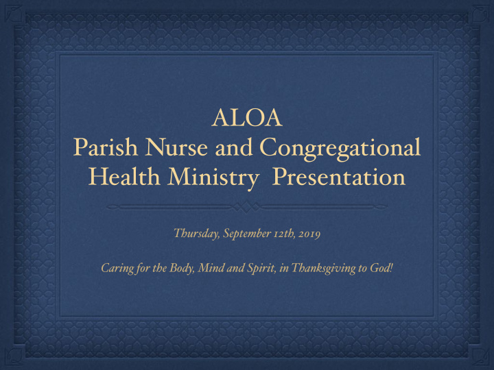 aloa parish nurse and congregational health ministry