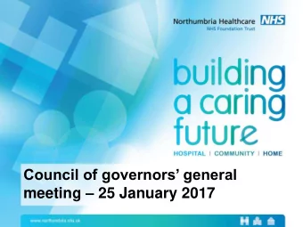 Council of governors general meeting  25 January 2017 Performance and financial report  Q3