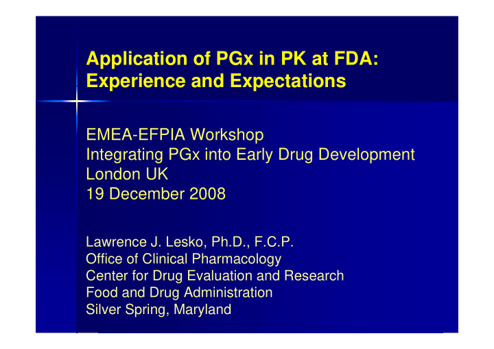 application of pgx in pk at fda experience and
