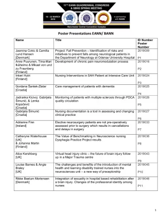 Poster Presentations EANN/ BANN  Name  Title  ID Number  Poster  Number  Jasmina Cokic &amp;