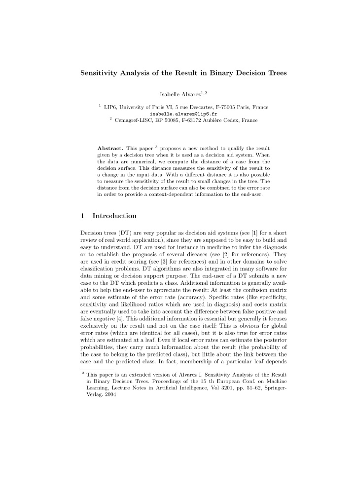 sensitivity analysis of the result in binary decision