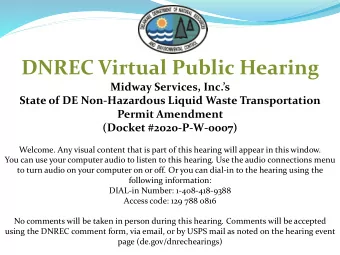 DNREC Virtual Public Hearing  Midway Services, Inc.s  State of DE Non-Hazardous Liquid Waste