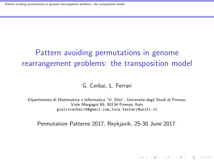 pattern avoiding permutations in genome rearrangement