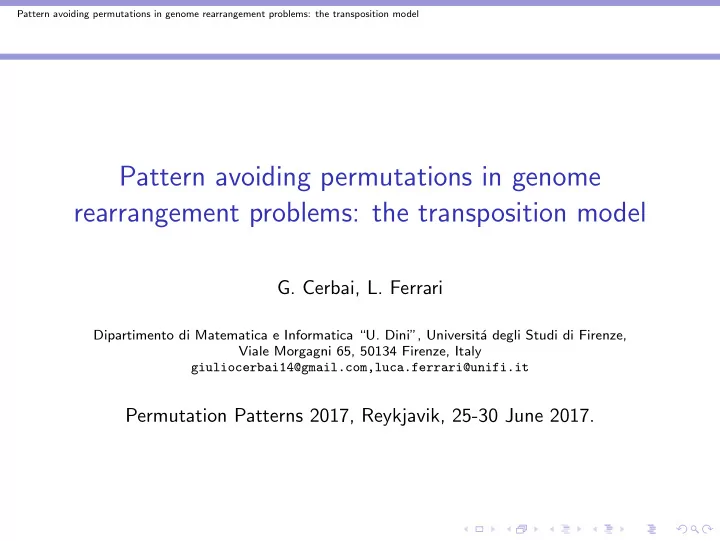 pattern avoiding permutations in genome rearrangement