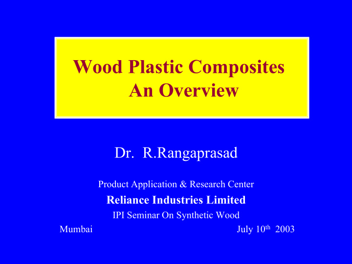 wood plastic composites an overview