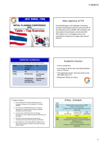 Table    Top Exercise  Top Exercise  Table international humanitarian community (UN, IFRC,