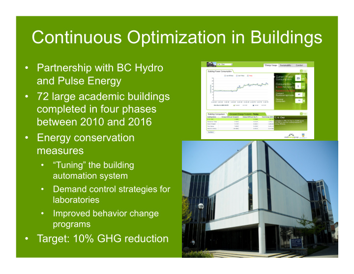 continuous optimization in buildings