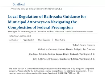 Complexities of Federal Preemption  Strategies for Exercising Local Control to Address Nuisance,