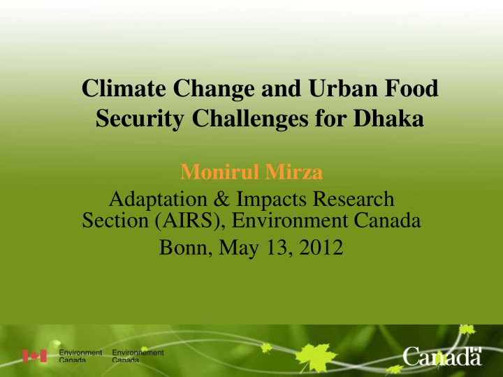 climate change and urban food security challenges for