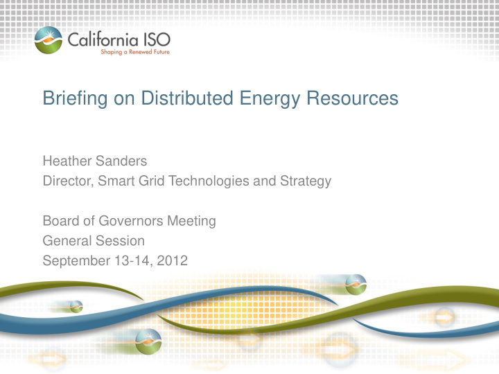 briefing on distributed energy resources