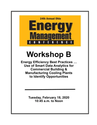 Workshop B  Energy Efficiency Best Practices   Use of Smart Data Analytics for  Commercial