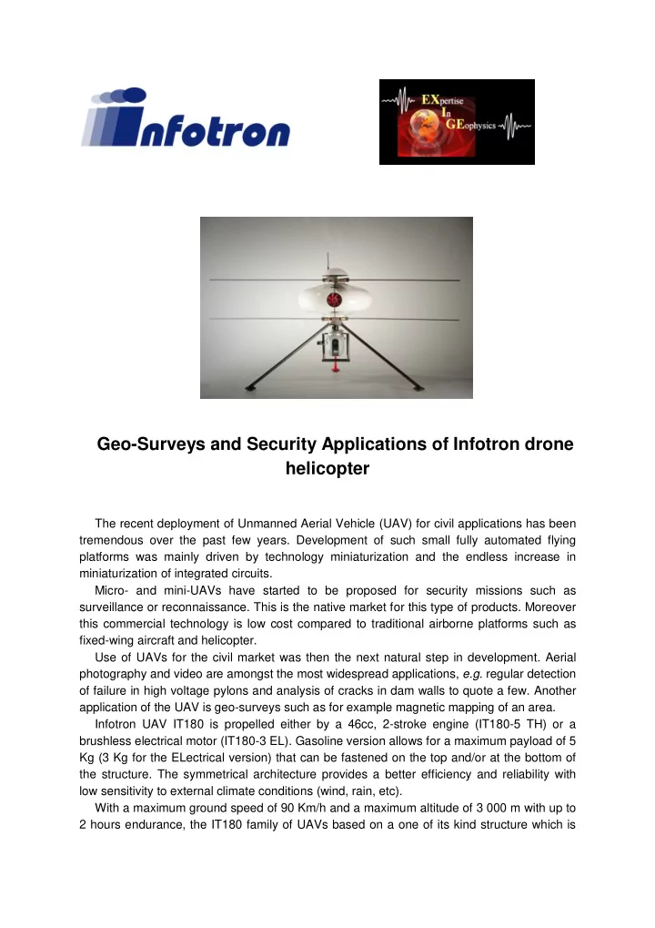 geo surveys and security applications of infotron drone