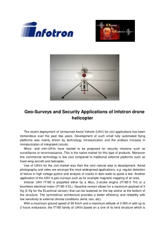 Geo-Surveys and Security Applications of Infotron drone  helicopter  The recent deployment of