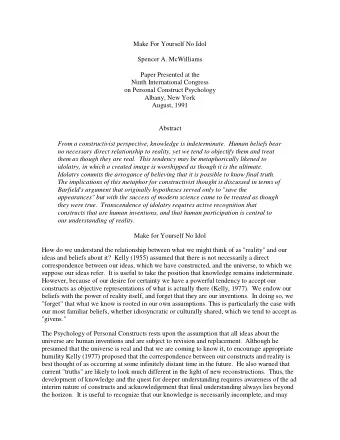Make For Yourself No Idol  Spencer A. McWilliams  Paper Presented at the  Ninth International