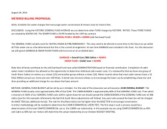 METERED BILLING PROPROSAL GOAL: Establish fair water charges that encourage water conservation