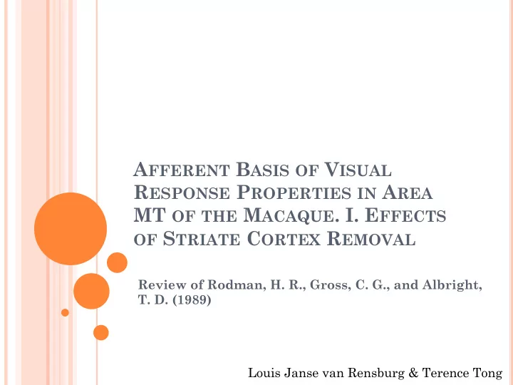 a fferent b asis of v isual r esponse p roperties in a