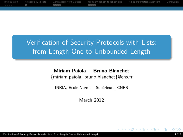 verification of security protocols with lists from length