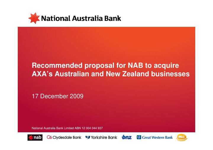 recommended proposal for nab to acquire axa s australian