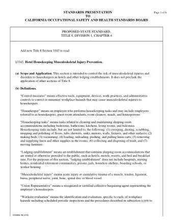 STANDARDS PRESENTATION  Page 1 of 6 TO  CALIFORNIA OCCUPATIONAL SAFETY AND HEALTH STANDARDS BOARD