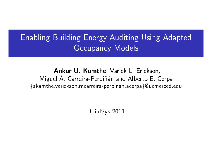 enabling building energy auditing using adapted occupancy