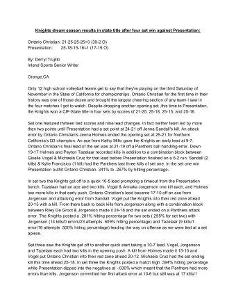 Knights dream season results in state title after four set win against Presentation:  Ontario