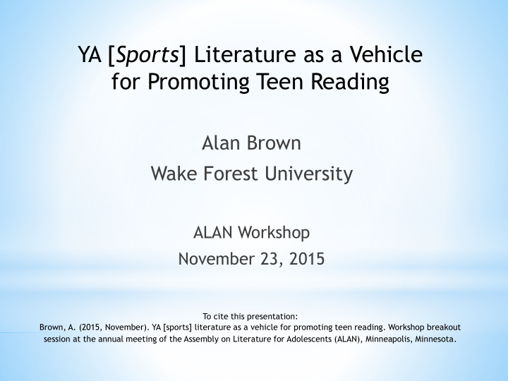 ya sports literature as a vehicle for promoting teen