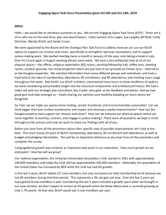 Intro:  Hello  we would like to introduce ourselves to you.  We are the Engaging Space Task