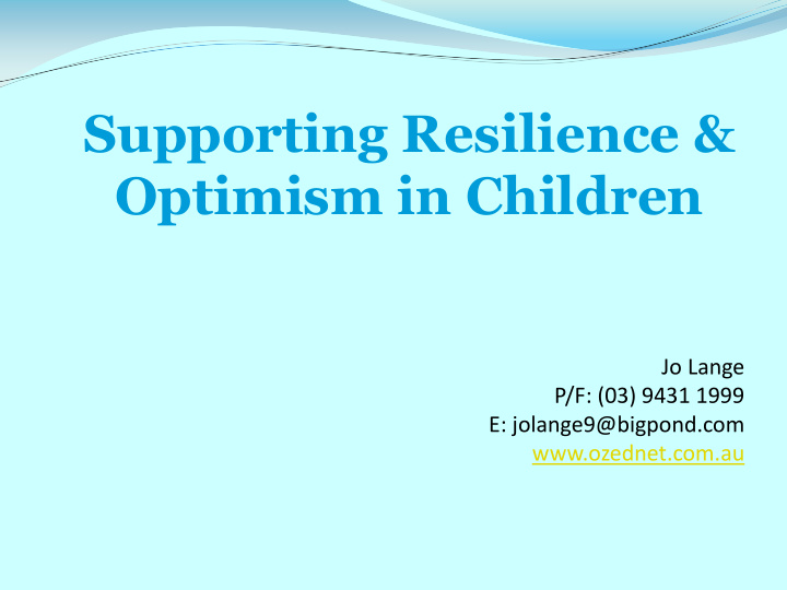 supporting resilience optimism in children