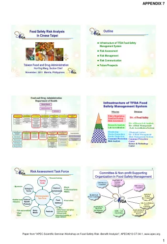 APPENDIX 7  Outline  Food Safety Risk Analysis  In Cinese Taipei  Infrastructure of TFDA Food