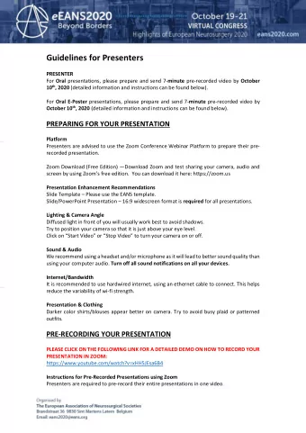 Guidelines for Presenters  PRESENTER For Oral presentations, please prepare and send 7- minute