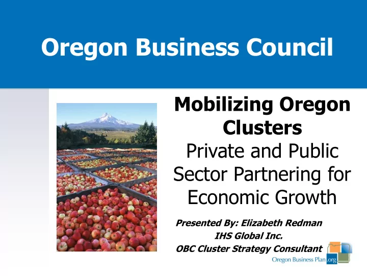 oregon business council mobilizing oregon clusters