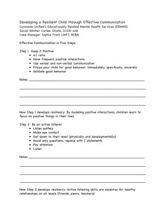 Developing a Resilient Child through Effective Communication  Coronado Unified's Educationally