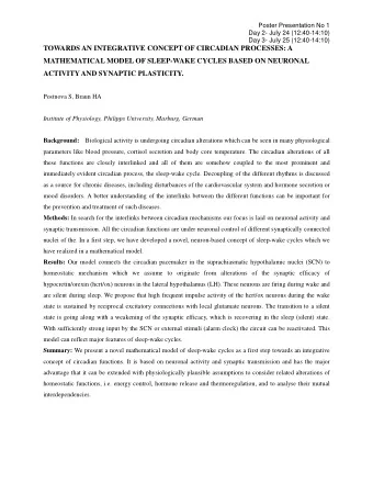 TOWARDS AN INTEGRATIVE CONCEPT OF CIRCADIAN PROCESSES: A  MATHEMATICAL MODEL OF SLEEP-WAKE CYCLES