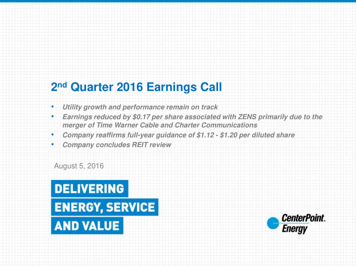 2 nd quarter 2016 earnings call