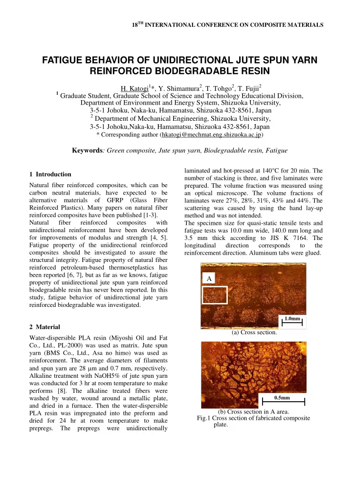 fatigue behavior of unidirectional jute spun yarn