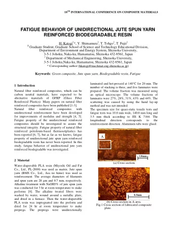 FATIGUE BEHAVIOR OF UNIDIRECTIONAL JUTE SPUN YARN  REINFORCED BIODEGRADABLE RESIN H. Katogi 1 *, Y.