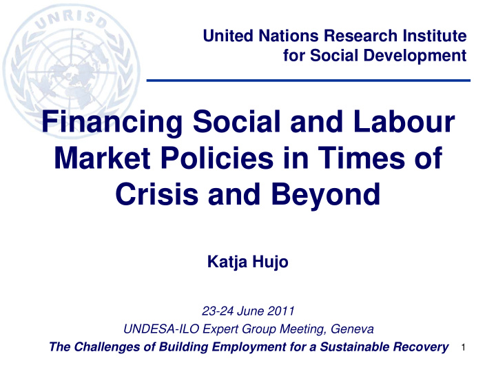 financing social and labour market policies in times of