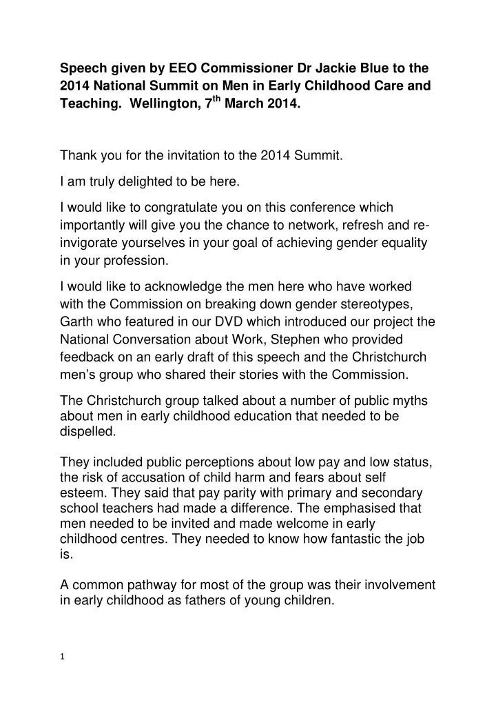 speech given by eeo commissioner dr jackie blue to the