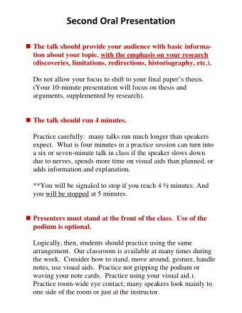 Second Oral Presentation  The talk should provide your audience with basic informa-  tion about