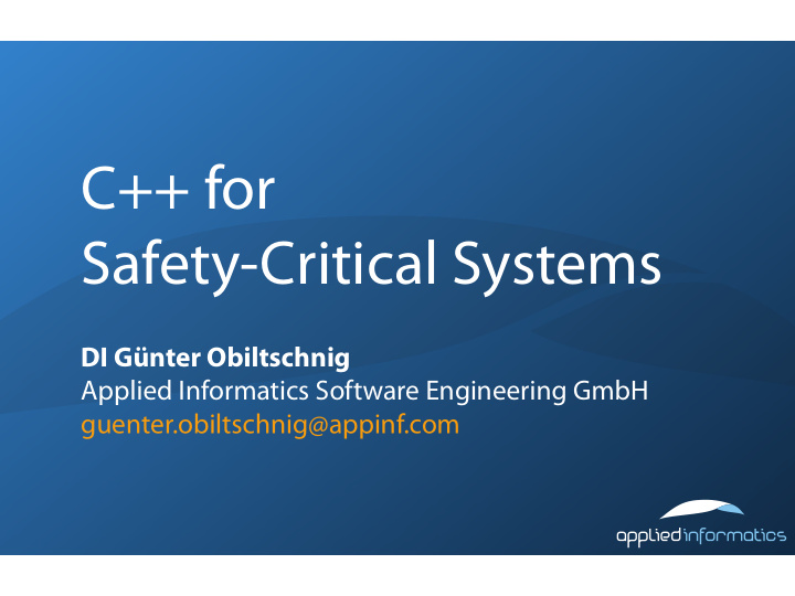 c for safety critical systems