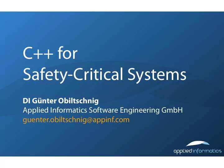 c for safety critical systems