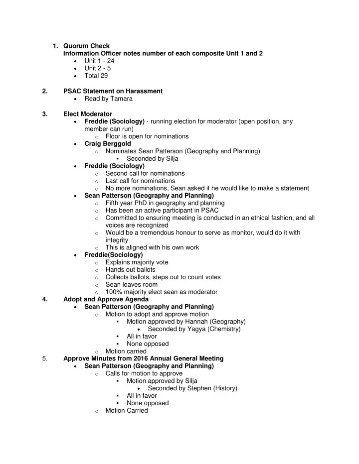 1 quorum check information officer notes number of each