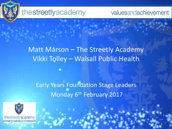 Vikki Tolley  Walsall Public Health  Early Years Foundation Stage Leaders Monday 6 th February