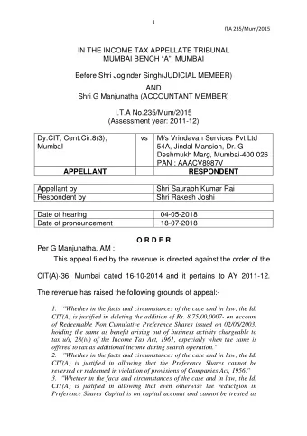 IN THE INCOME TAX APPELLATE TRIBUNAL  MUMBAI BENCH A, MUMBAI  Before Shri Joginder